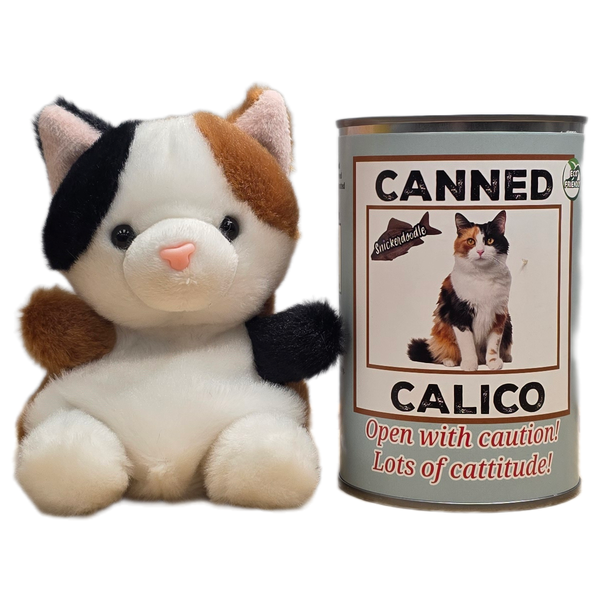 Canned Calico Cat | Stuffed Animal Cat Plush w/Jokes: Standard Lid