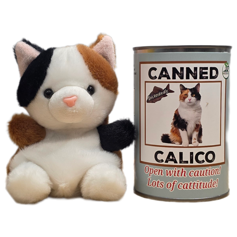 Canned Calico Cat | Stuffed Animal Cat Plush w/Jokes: Standard Lid