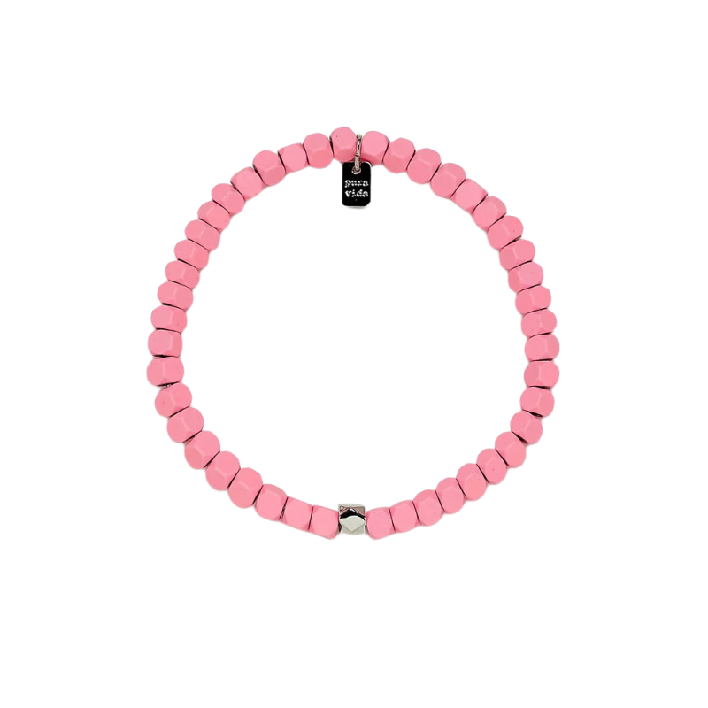 Pura Vida Coated Hematite Stretch Bracelet - Pink