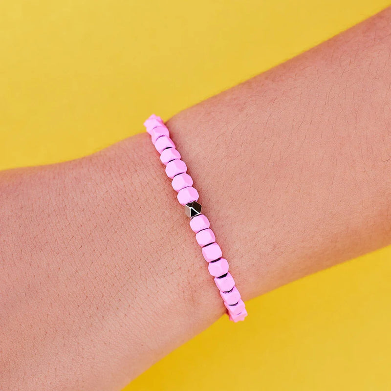 Pura Vida Coated Hematite Stretch Bracelet - Pink