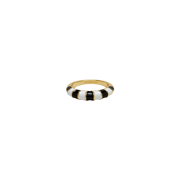 Pura Vida Black and White Striped Enamel Gold Ring