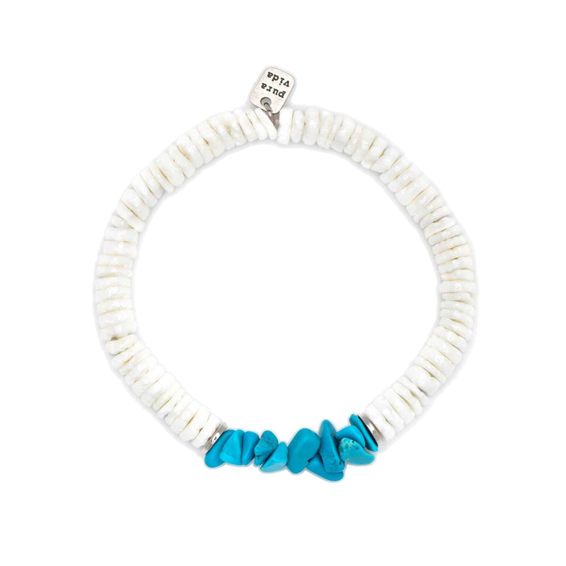 Pura Vida Puka Shell and Turquoise Chip Stretch Bracelet