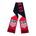 Red and black scarf with 'U.S.A.' text on a white background