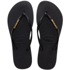 Black Havaianas Flip Flops with Golden Slim Metallic Logo