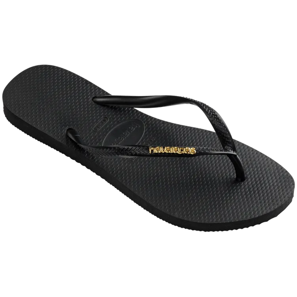 Black Havaianas Flip Flops with Golden Slim Metallic Logo Right