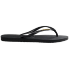 Black Havaianas Flip Flops with Golden Slim Metallic Logo Side view