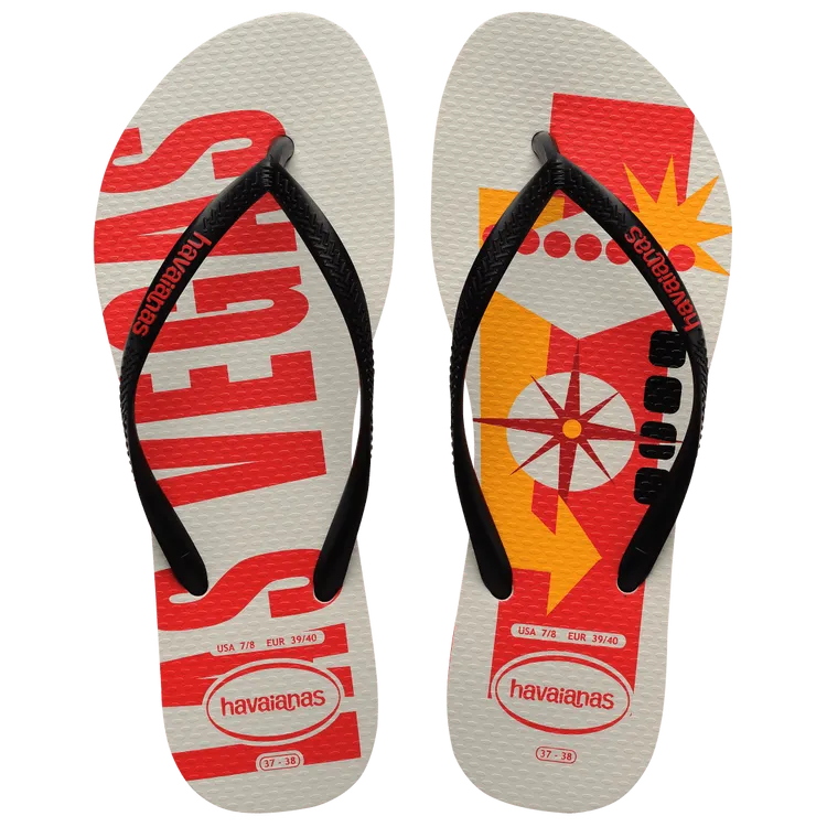 Ruby Red Havaianas Slim Postcard USA Flip Flops with Black Straps