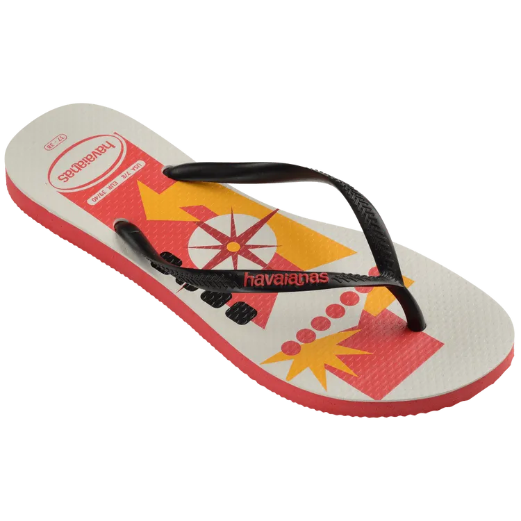 Ruby Red Havaianas Slim Postcard USA Flip Flops with Black Straps Right 