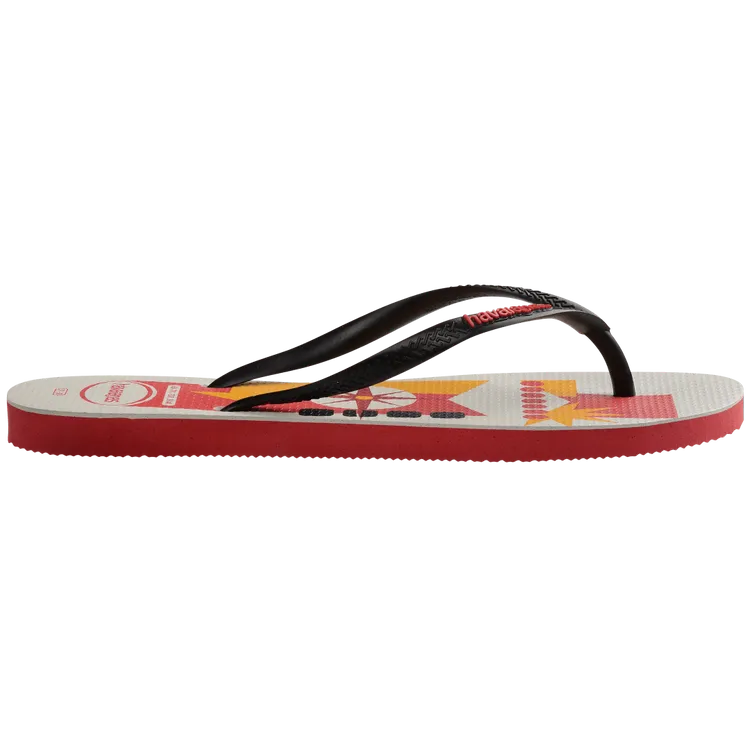 Ruby Red Havaianas Slim Postcard USA Flip Flops with Black Straps Side View