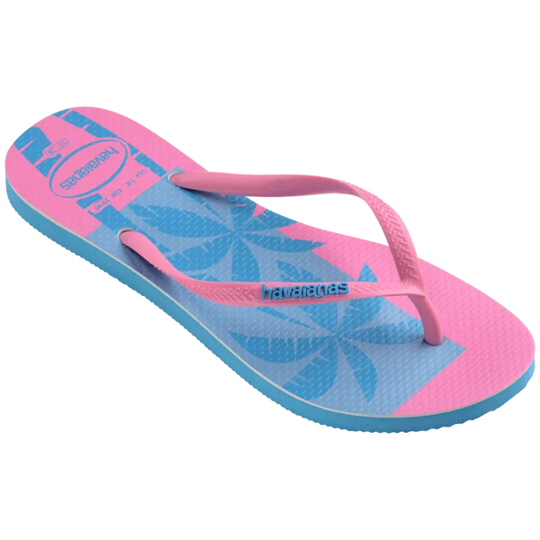 Turquoise/Pink Havaianas Slim Postcard USA Flip Flops Right