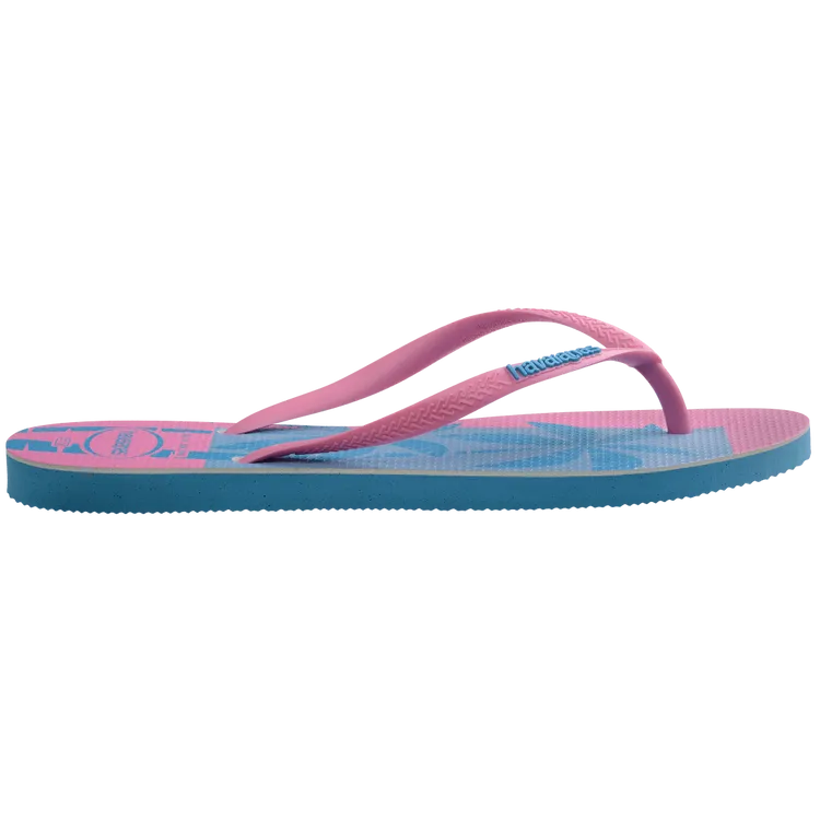 Turquoise/Pink Havaianas Slim Postcard USA Flip Flops Side View