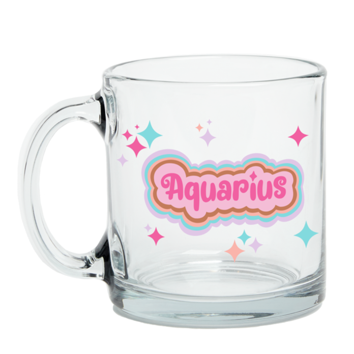 Clear Glass Mug with Text Aquarius