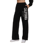 Wide Leg Piping Detail Fleece Pants with Embroidery - Black