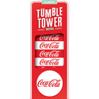 A Coca-Cola branded mini Tumble Tower product package shown upright on a plain white background. The package is predominantly red with white text and Coca-Cola logos, including a circular logo near the bottom.