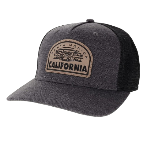 Santa Monica California Woodie With surfboard Life Hat