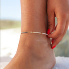 Pura Vida Mixed Seed Bead Gold Stretch Anklet - Monochrome (Model)