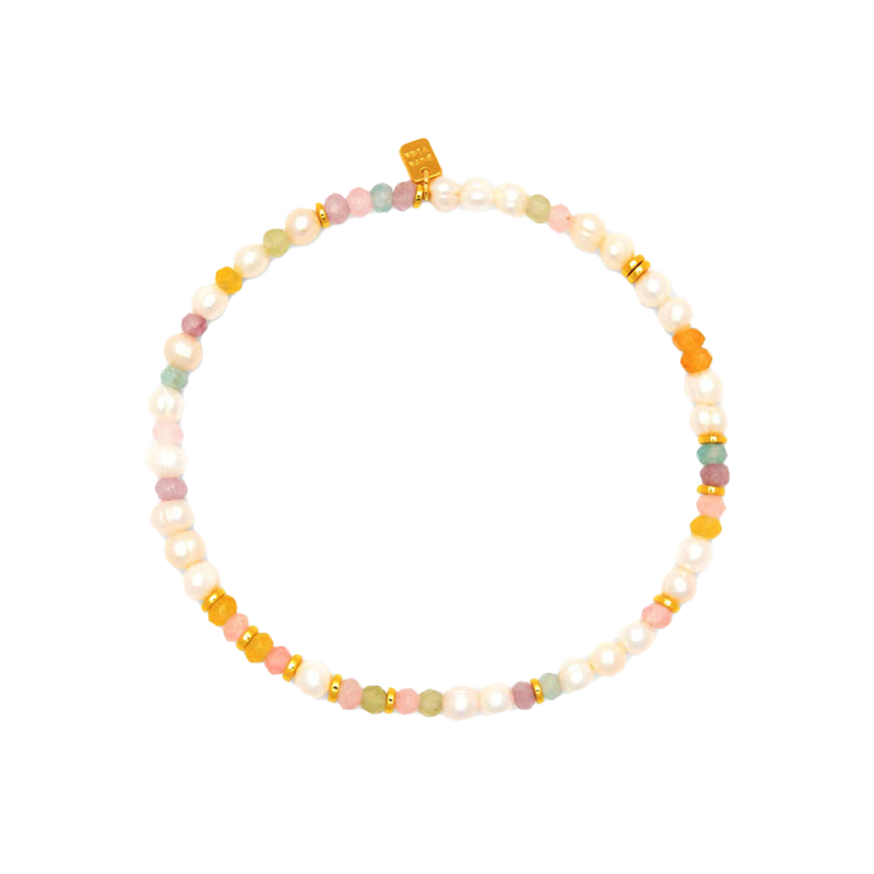 Pura Vida Venice Mixed Bead Stretch Anklet - Gold