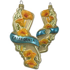 Decorative ornament shaped like the state of California with flowers and 'California' text on a white background.