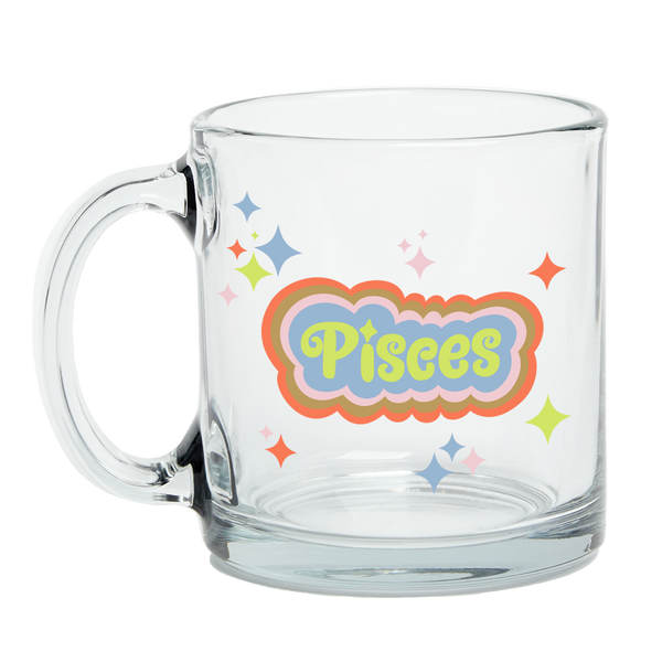 Clear Glass Mug with Text Pisces