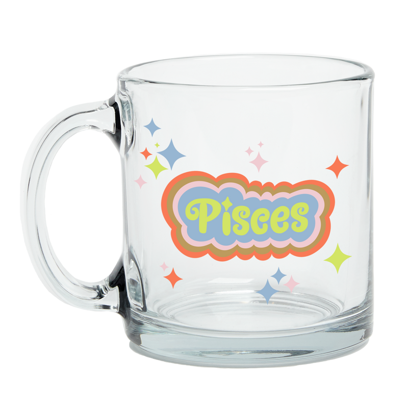 Clear Glass Mug with Text Pisces