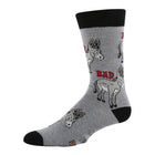 Gray sock with donkey illustrations and 'BAD' text on a white background