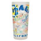 Colorful tumbler with Malibu-themed design on a white background