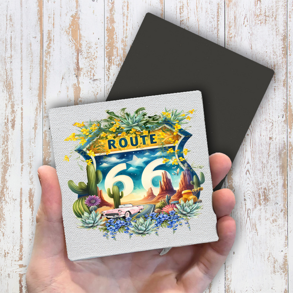 Route 66 Sign Succulents Magnet Fridge