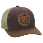 Route 66 Canvas Vegan Oiled Leather Trucker Hat - Brown/Brown/Khaki Front
