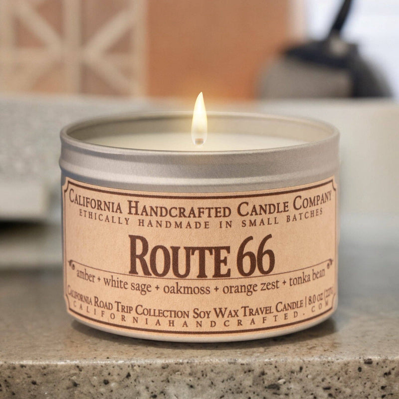 ﻿Route 66 Soy Travel Candle - Amber Sage Oakmoss Orange