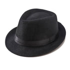 Classic Fedora Straw Sun Hat : Solid Black - Black Band