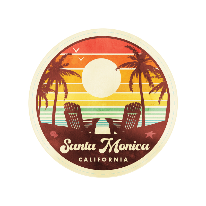 Sticker Pack Santa Monica California Chairs Under Retro Sunset