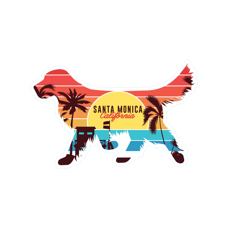 Sticker Pack Santa Monica California Golden Sunset Dog