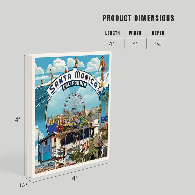 Santa Monica California Montage Scenes Ceramic Coaster