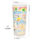 Tumbler with colorful design and measurements on a white background