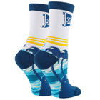 Pair of socks with palm tree design on a white background