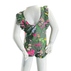 Floral patterned swimsuit on a mannequin against a white background