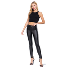 Model wearing Pu Faux Leather Coated Long Pants - Black