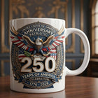 250th Anniversary American Flag Eagle Mug, Patriotic Cup: Ceramic Mug 15oz White