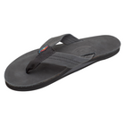 A single dark gray flip-flop sandal with a textured strap and a small red, white, and blue logo patch on the side, shown against a plain white background.
