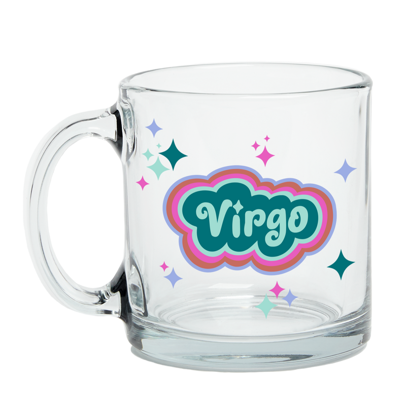 Clear Glass Mug with Text Virgo