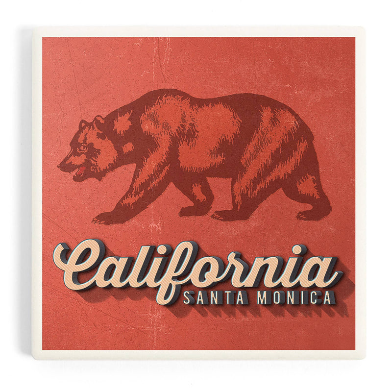 Santa Monica California Bear Design Ceramic Coaster