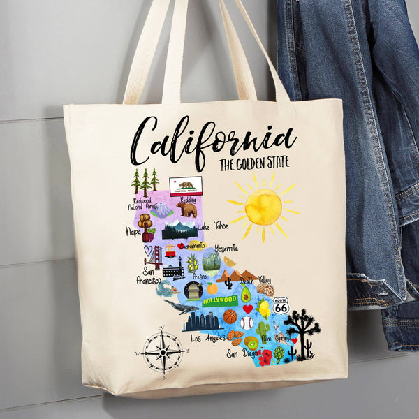California State Map Souvenir 12 oz Canvas Tote Bag