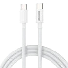 White braided USB-C to USB-C charging cable with a visible EEEERK brand logo on one connector, shown on a clean white background with the cable coiled below.