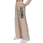 Wide Leg Piping Detail Fleece Pants with Embroidery - Cream