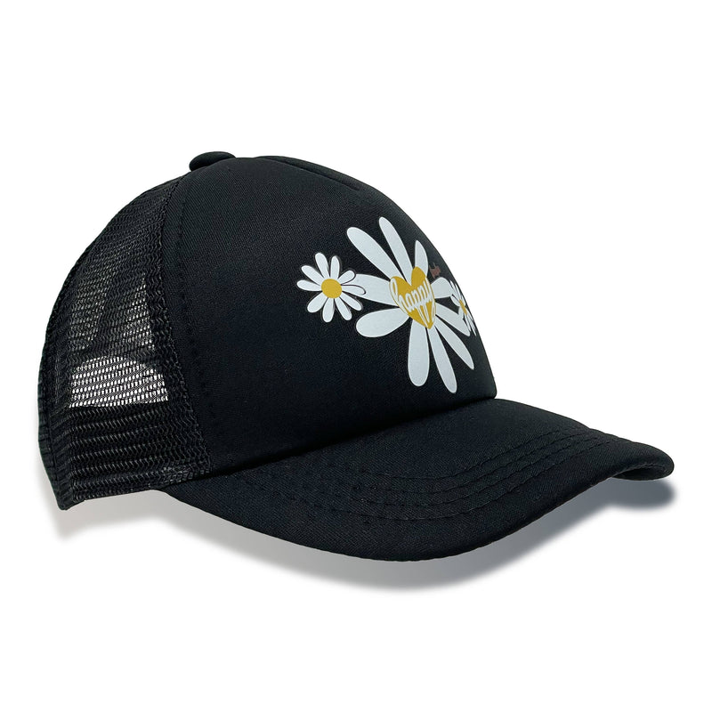 Happy Daisy Black Trucker Hat