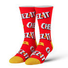 Red socks with 'Cheez-It' branding on a white background