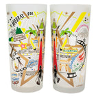 Two colorful tumblers with Hollywood-themed illustrations on a white background