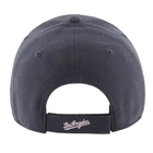 The back of a dark navy blue baseball cap featuring an adjustable strap with a pink embroidered 'Los Angeles' script logo, shown on a white background.