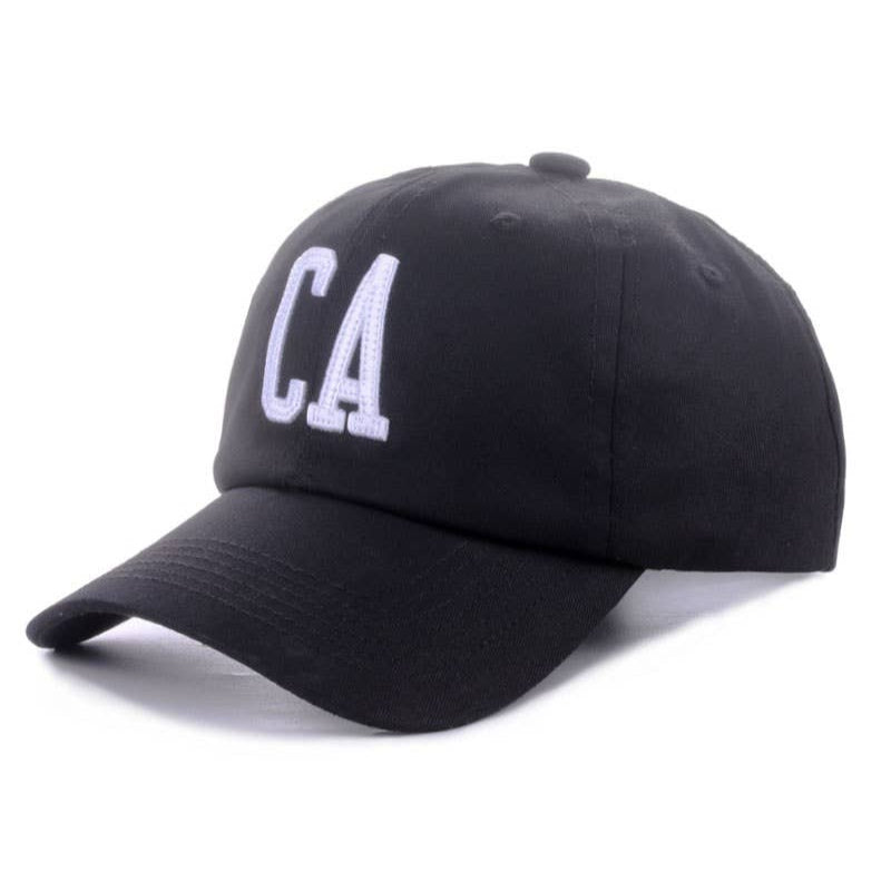 CA Letter Patch Embroidered Cotton Baseball Cap BLACK Front