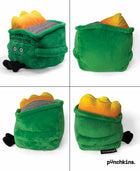 Green plush toy with a yellow top, resembling a bag with a face, on a white background. Brand 'Punchkins' visible.